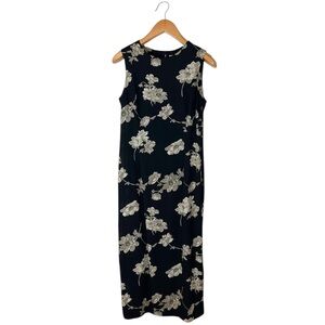 Sleeveless Black Maxi Dress with Cream Floral Print
